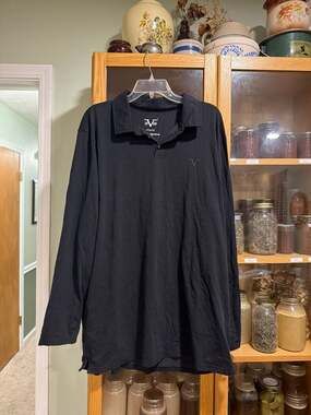 19V69 Italia Versace Sportivo Men's Black Long Sleeve Polo Shirt 4XL